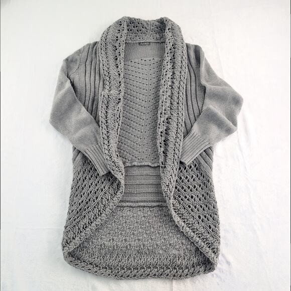 Eddie Bauer Sweaters - Eddie Bauer Long Tail Crochet Knit Cardigan Grey Women's Med Romantic Dainty